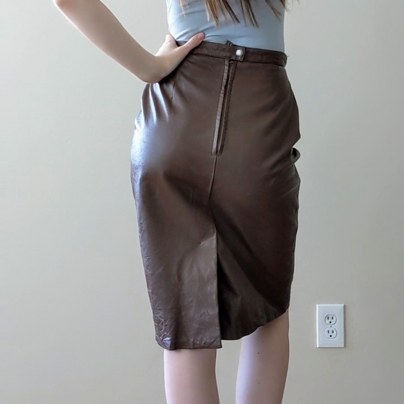 Brown Leather Midi Skirt - Picture 4 of 4